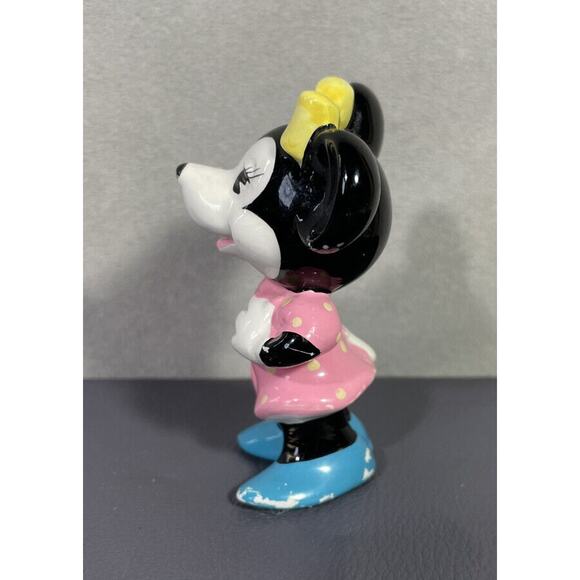 Vintage Disney Ceramic Minnie Mouse Figurine Pink Polka Dot Dress Blue Shoes - Picture 4 of 9
